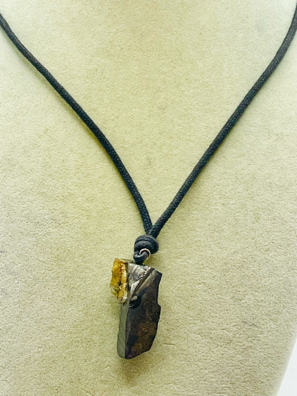 Black Cord Necklace with Pyrite Pendant. 26 inches. Manifests Wealth & Abundance